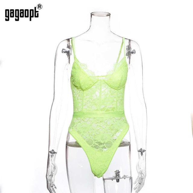 Gagaopt 2019 Summer Lace Bodysuit Women Hollow Out Bodycon Sexy Bodysuit Jumpsuit Overalls Streetwear