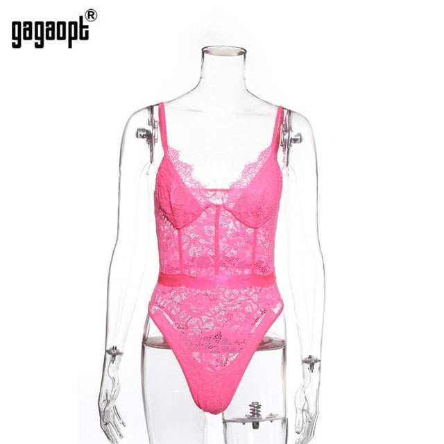 Gagaopt 2019 Summer Lace Bodysuit Women Hollow Out Bodycon Sexy Bodysuit Jumpsuit Overalls Streetwear