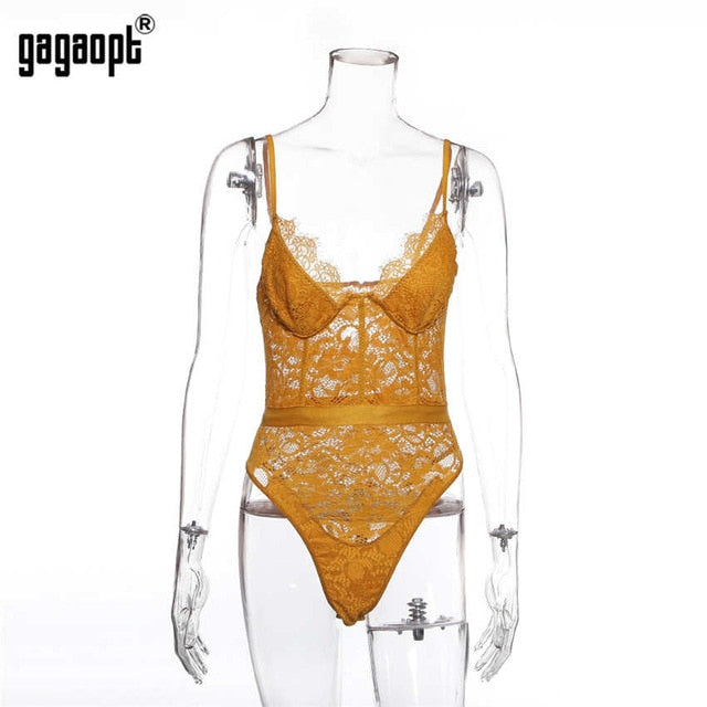 Gagaopt 2019 Summer Lace Bodysuit Women Hollow Out Bodycon Sexy Bodysuit Jumpsuit Overalls Streetwear