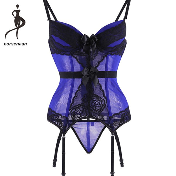 Adjustable Straps Sexy Lingerie Women Underwear Transparent Lace Bra Corset Padded Bustier With Suspenders Size S-2XL 944#