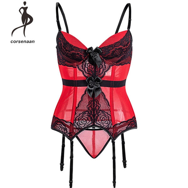 Adjustable Straps Sexy Lingerie Women Underwear Transparent Lace Bra Corset Padded Bustier With Suspenders Size S-2XL 944#