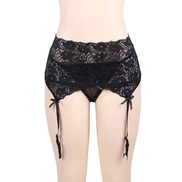 Women Sexy Lingerie Plus Size Sexy Stockings Set Open Crotch Sexy Pantyhose Lace Garter Belt+Thigh High Stockings Female Hosiery