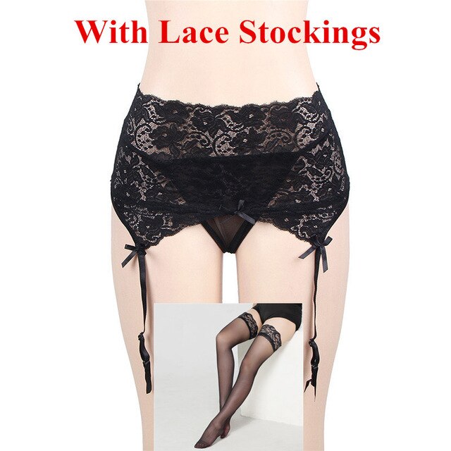 Women Sexy Lingerie Plus Size Sexy Stockings Set Open Crotch Sexy Pantyhose Lace Garter Belt+Thigh High Stockings Female Hosiery