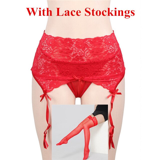 Women Sexy Lingerie Plus Size Sexy Stockings Set Open Crotch Sexy Pantyhose Lace Garter Belt+Thigh High Stockings Female Hosiery