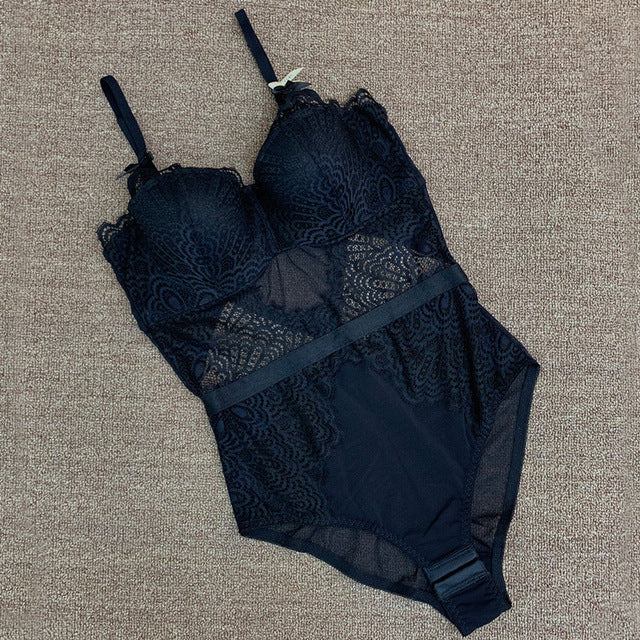 TERMEZY Sexy Lace Bustier and Corset Women 2019 Hollow Out Lace Bodysuit Halter Jumpsuit Charming Lingerie Gothic Corset