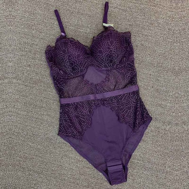 TERMEZY Sexy Lace Bustier and Corset Women 2019 Hollow Out Lace Bodysuit Halter Jumpsuit Charming Lingerie Gothic Corset