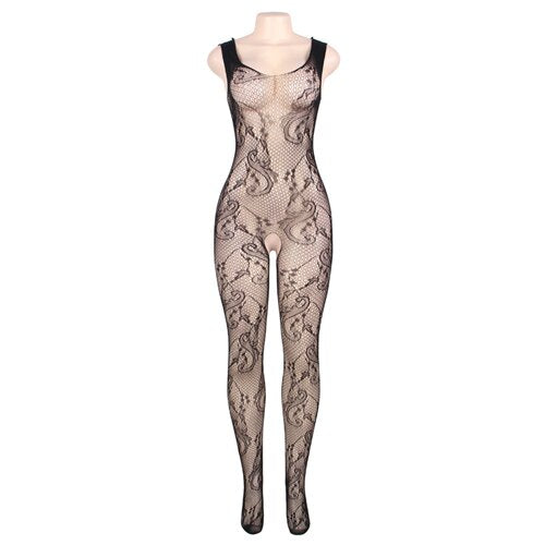 Black Elastic Halter Mesh Bodystocking Women Sexy Lingerie Plus Size Open Crotch Transparent Erotic Lingerie Sex Porno Body