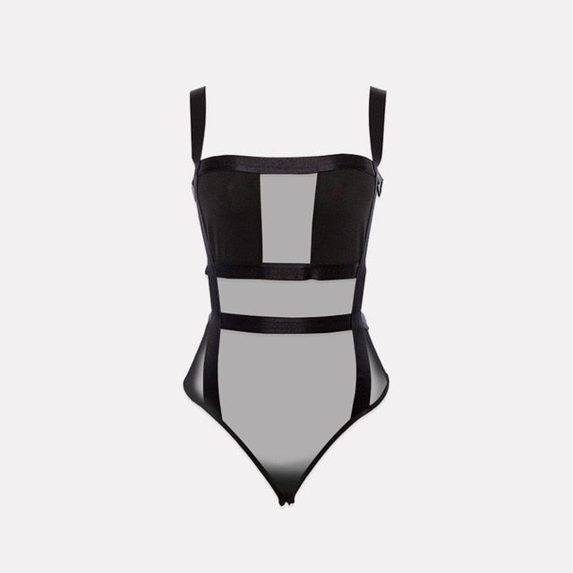 2019 Summer Women Mesh Sexy Bodysuit Autumn Fashion Casual Hollow Out Strap Bodycon Black Party Club Bodysuit Body For Women
