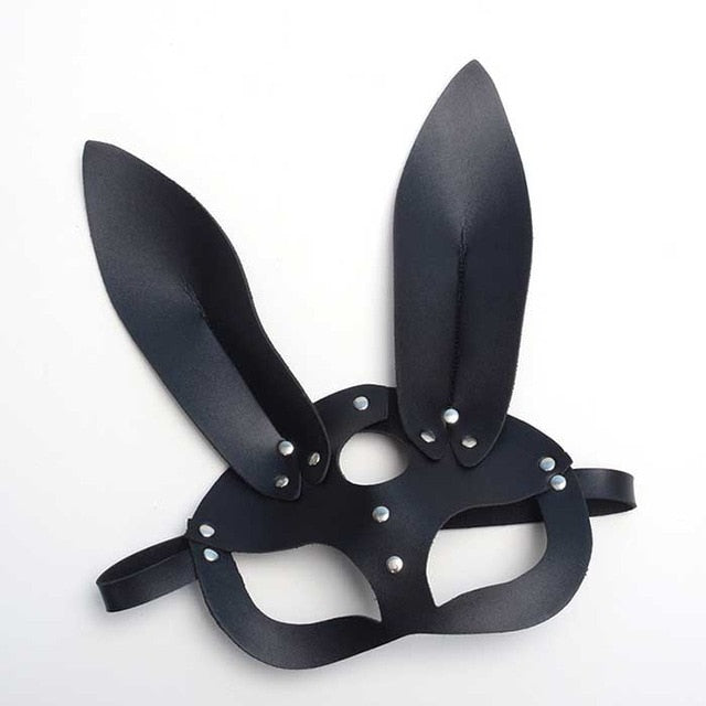 Sexy Cosplay Rabbit Bunny Masks Women Girl Black Leather Adjustable Adult Play Special Cat Ears Halloween Party Masks Costume