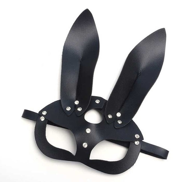 Sexy Cosplay Rabbit Bunny Masks Women Girl Black Leather Adjustable Adult Play Special Cat Ears Halloween Party Masks Costume