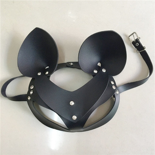 Sexy Cosplay Rabbit Bunny Masks Women Girl Black Leather Adjustable Adult Play Special Cat Ears Halloween Party Masks Costume