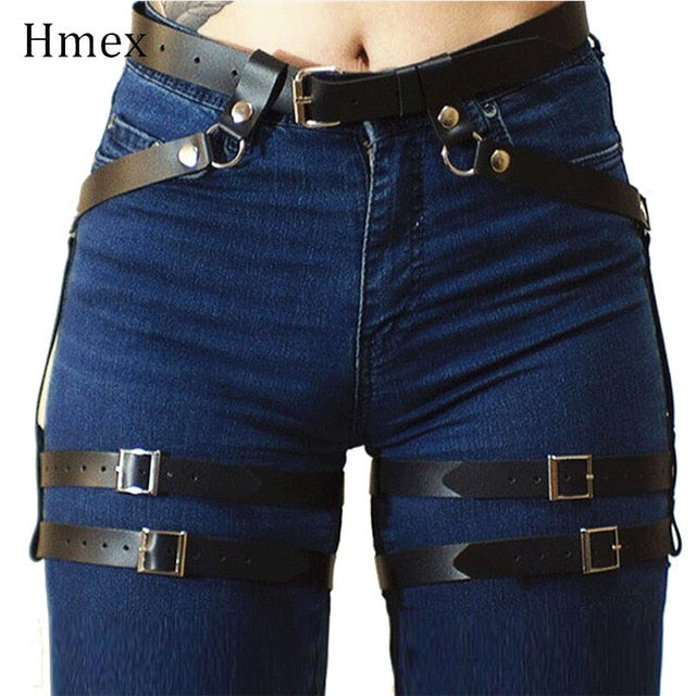 Leather Leg Harness Women Punk Gothic BDSM Sexy Lingerie Erotic Leather Belt Bondage Stockings Suspender Straps Garter Body Belt