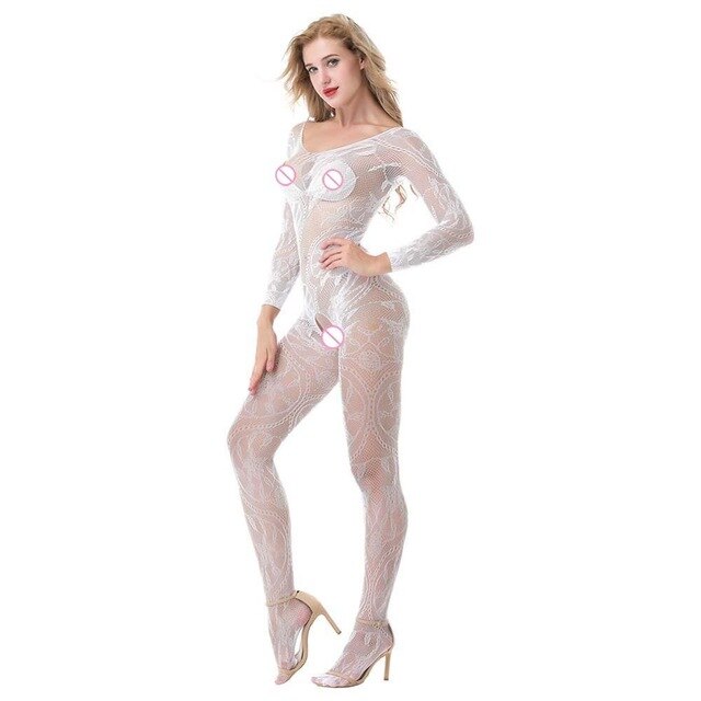 Swimsuit Lingerie Body Stocking See Through Sexy Flower Long Sleeve Women Babydoll Bikinis Set