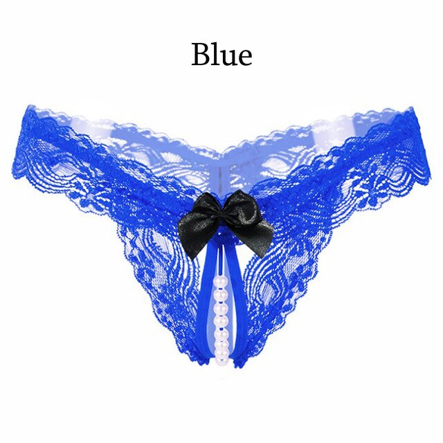 New Lace Bow Briefs Transparent Nightwear Women Thongs G Strings With Pearls Sexy Lady Panties Underwear