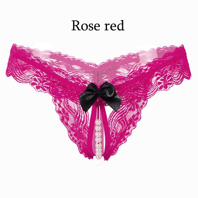 New Lace Bow Briefs Transparent Nightwear Women Thongs G Strings With Pearls Sexy Lady Panties Underwear