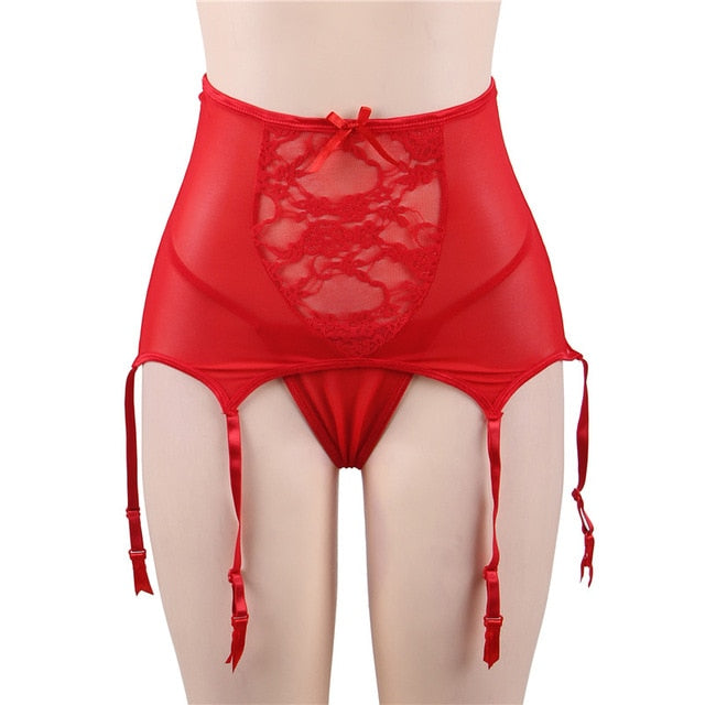 Comeondear Women High Waist Lace Up Garter Panty Sexy Fashion Mesh Suspender Belt Elastic Garter Stocking Plus Size M-5XL PA5140