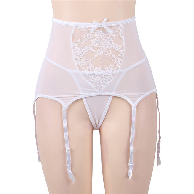 Comeondear Women High Waist Lace Up Garter Panty Sexy Fashion Mesh Suspender Belt Elastic Garter Stocking Plus Size M-5XL PA5140