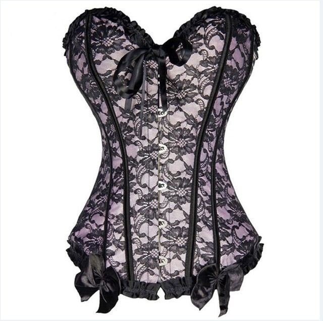New Sexy Gothic Satin Lingerie Lace Corset Top + G-string + Skirt Bustier Mini Tutu Wedding Dress Costume Black Corset S-6XL