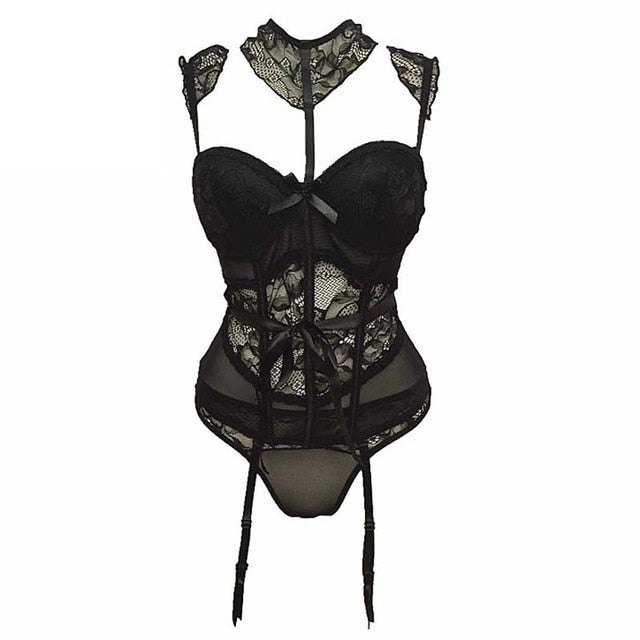 CINOON Sexy Corsets And Bustiers Lingerie Sexy Floral Lace Bustiers Charming Strappy Transparent Underwear Women 3 Pcs/Lot