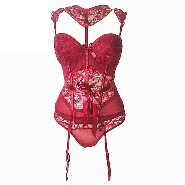 CINOON Sexy Corsets And Bustiers Lingerie Sexy Floral Lace Bustiers Charming Strappy Transparent Underwear Women 3 Pcs/Lot