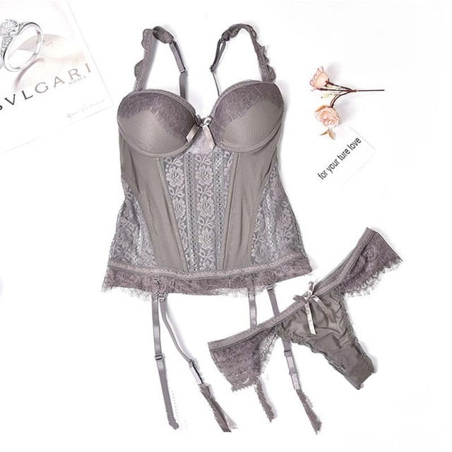 CINOON Sexy Bustier and Corset Women High Elastic Gothic Corset Female Solid Bustier Overbust Push Up Corset Bralette 3 Pcs/Lot