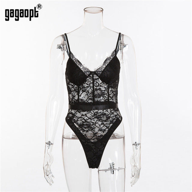 Gagaopt 2019 Summer Lace Bodysuit Women Hollow Out Bodycon Sexy Bodysuit Jumpsuit Overalls Streetwear